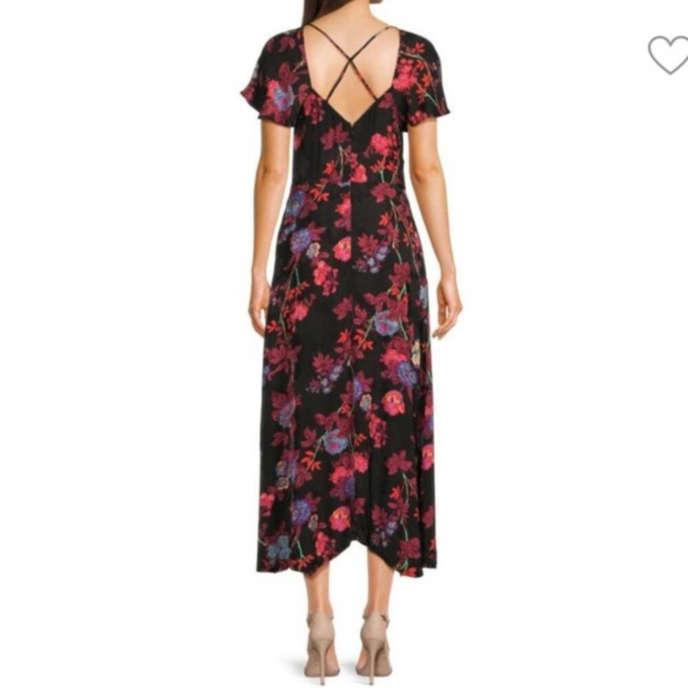 Reiss Leni black floral midi dress wedding feminine flutter sleeve formal - Picture 12 of 14